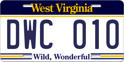 WV license plate DWC010