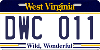 WV license plate DWC011