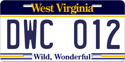 WV license plate DWC012