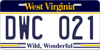 WV license plate DWC021