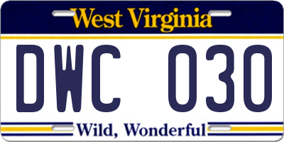 WV license plate DWC030