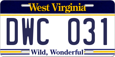 WV license plate DWC031