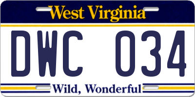 WV license plate DWC034