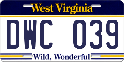 WV license plate DWC039