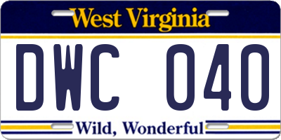 WV license plate DWC040