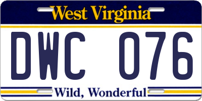 WV license plate DWC076