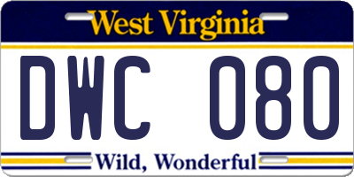 WV license plate DWC080