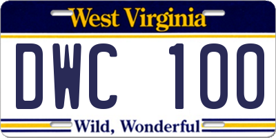 WV license plate DWC100