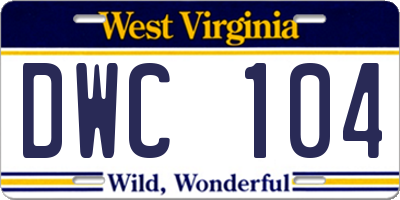 WV license plate DWC104