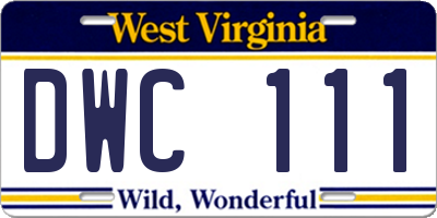 WV license plate DWC111