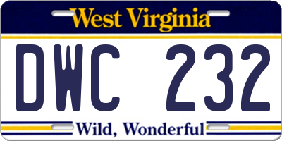 WV license plate DWC232