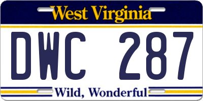 WV license plate DWC287