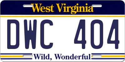 WV license plate DWC404