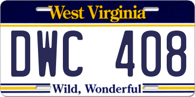 WV license plate DWC408