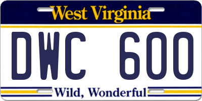 WV license plate DWC600