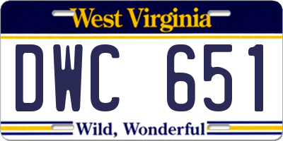 WV license plate DWC651