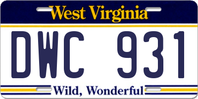 WV license plate DWC931