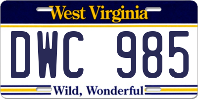 WV license plate DWC985