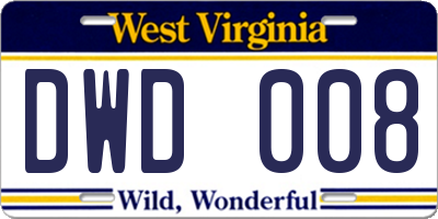 WV license plate DWD008