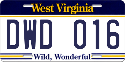 WV license plate DWD016