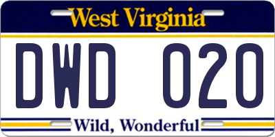 WV license plate DWD020