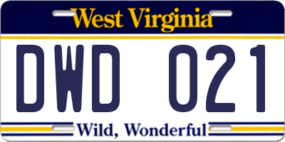 WV license plate DWD021