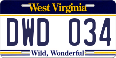 WV license plate DWD034