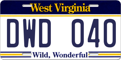 WV license plate DWD040