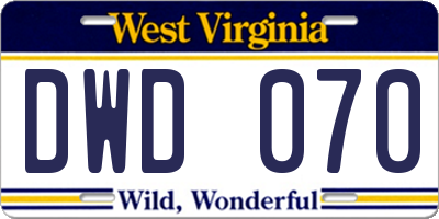 WV license plate DWD070
