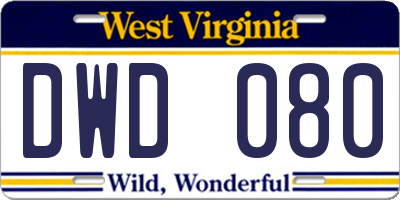 WV license plate DWD080