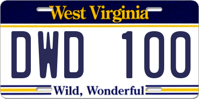 WV license plate DWD100