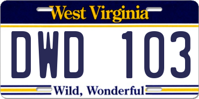 WV license plate DWD103