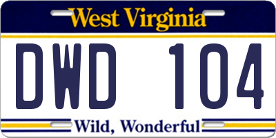 WV license plate DWD104