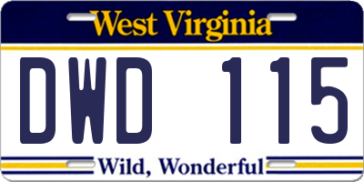 WV license plate DWD115