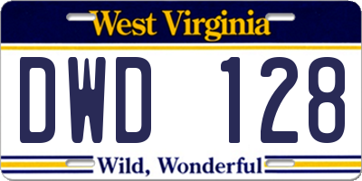 WV license plate DWD128