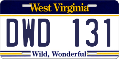WV license plate DWD131