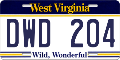 WV license plate DWD204