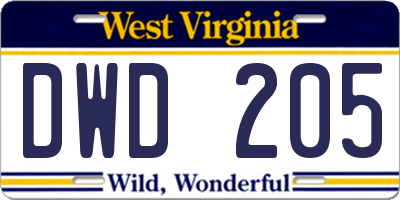 WV license plate DWD205