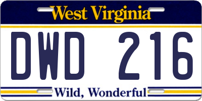 WV license plate DWD216