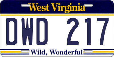 WV license plate DWD217