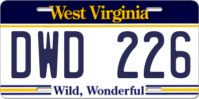 WV license plate DWD226