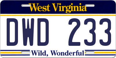 WV license plate DWD233