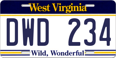 WV license plate DWD234