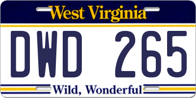 WV license plate DWD265
