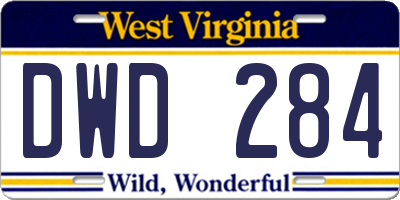 WV license plate DWD284