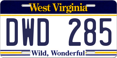 WV license plate DWD285