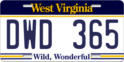 WV license plate DWD365