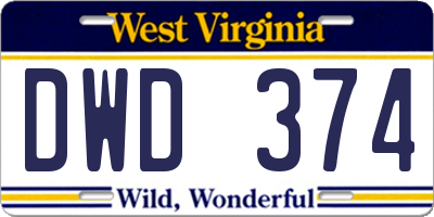 WV license plate DWD374