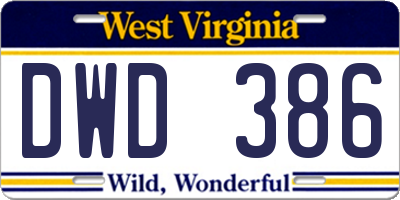 WV license plate DWD386