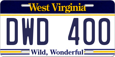 WV license plate DWD400